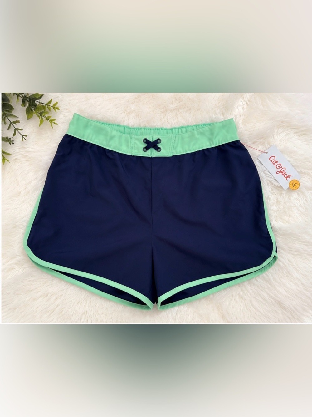 Cat & Jack Girls Athletic Shorts XL 14/16 Navy Mint NWT UPF 50+